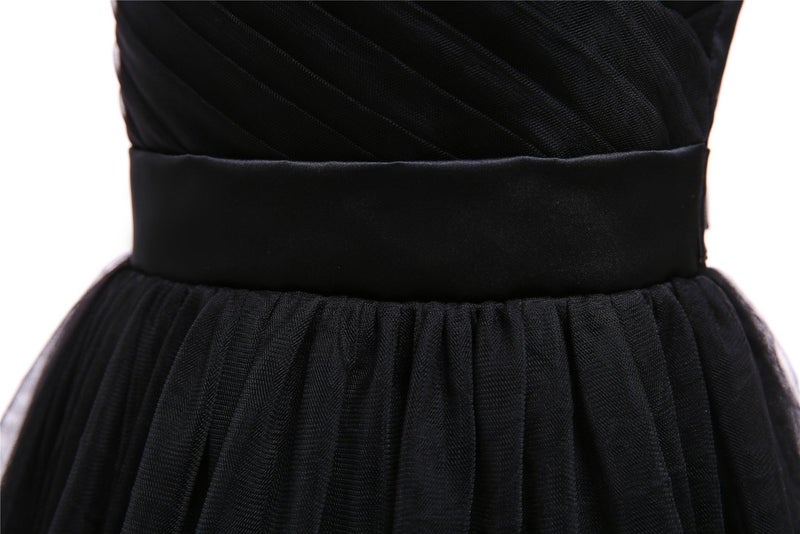 Glamulice Kids Funeral Flower Girls Black Dress Lace Bridesmaid Long A Line Wedding Pageant Dresses Tulle Spaghetti Strap Party Gown Christmas Holiday Evening Prom Princess Birthday Gown 11 12 - Image 5